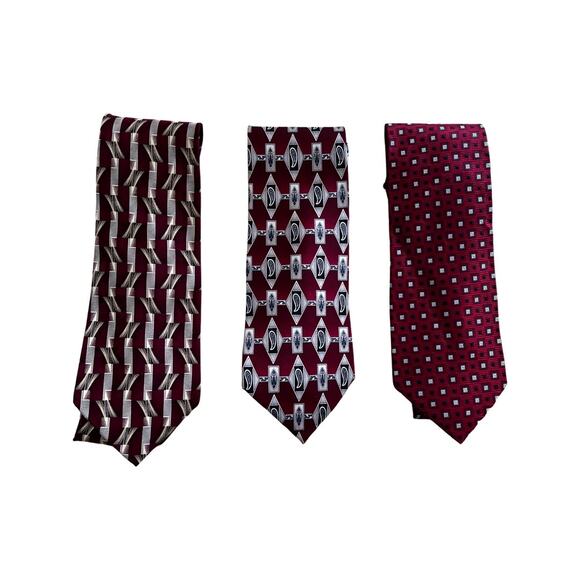 Vintage Pierre Cardin 90s Silk Neckties Set of Three Red/Maroon - Picture 1 of 6